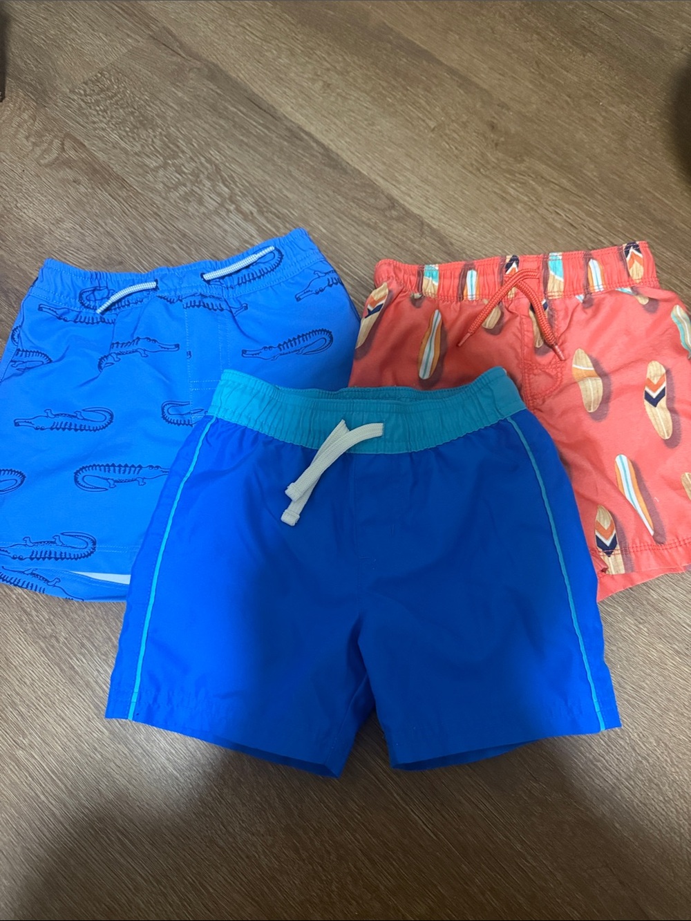 Cat & Jack Blue Swim Shorts Trio with Coral Printed Pair